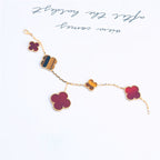 [LUXE JEWELRY]CLOVER BRACELET 5 MOTIFS CARNELIAN TIGER EYE