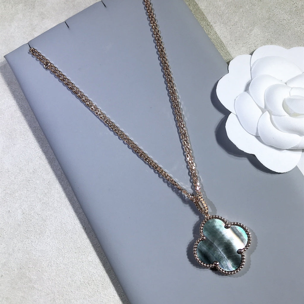[LUXE JEWELRY]CLOVER 25MM GOLD DARK MOP BIG CLOVER NECKLACE