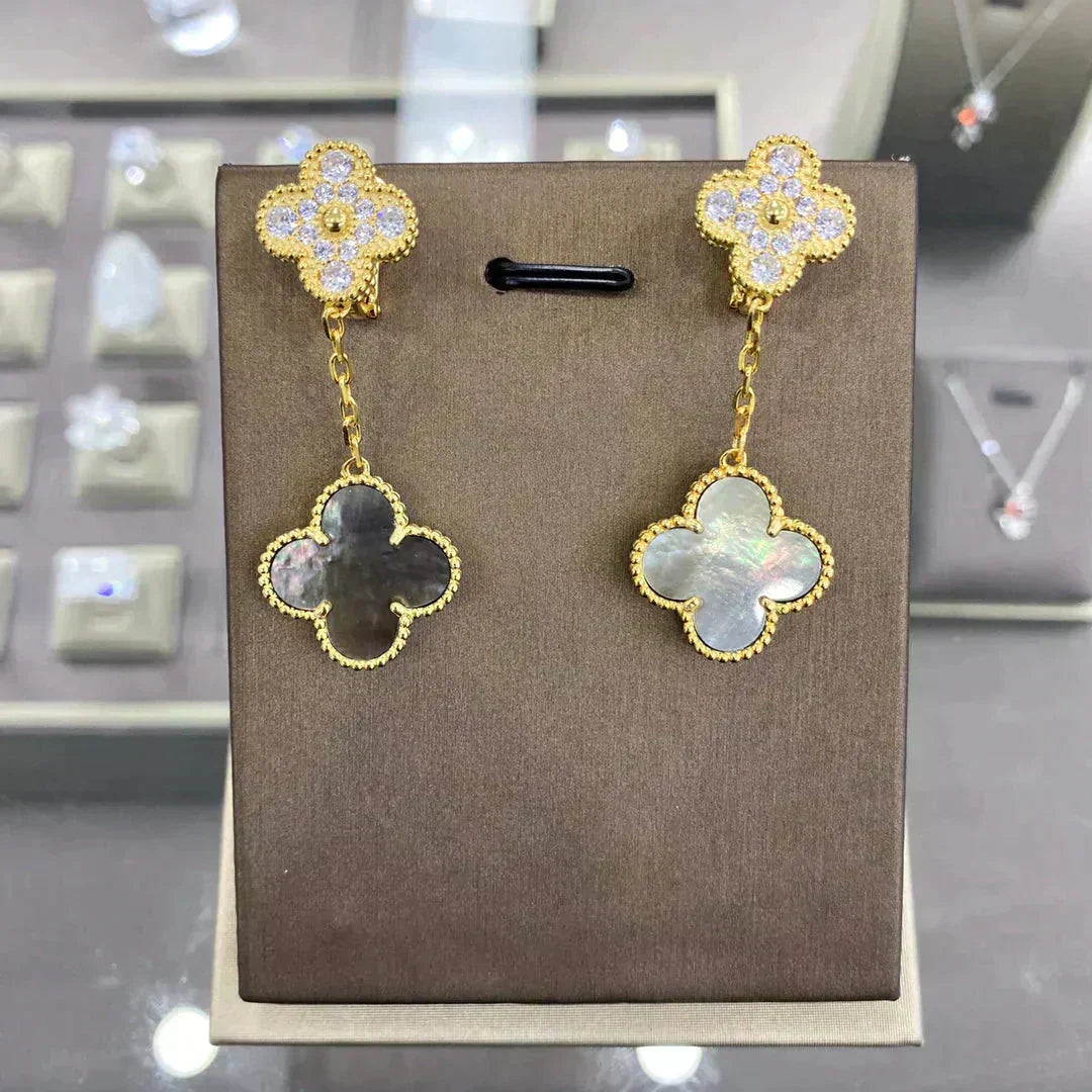 [LUXE JEWELRY]CLOVER  2 MOTIFS  DIAMOND  EARRINGS (MULTIPLE CHOICESç´