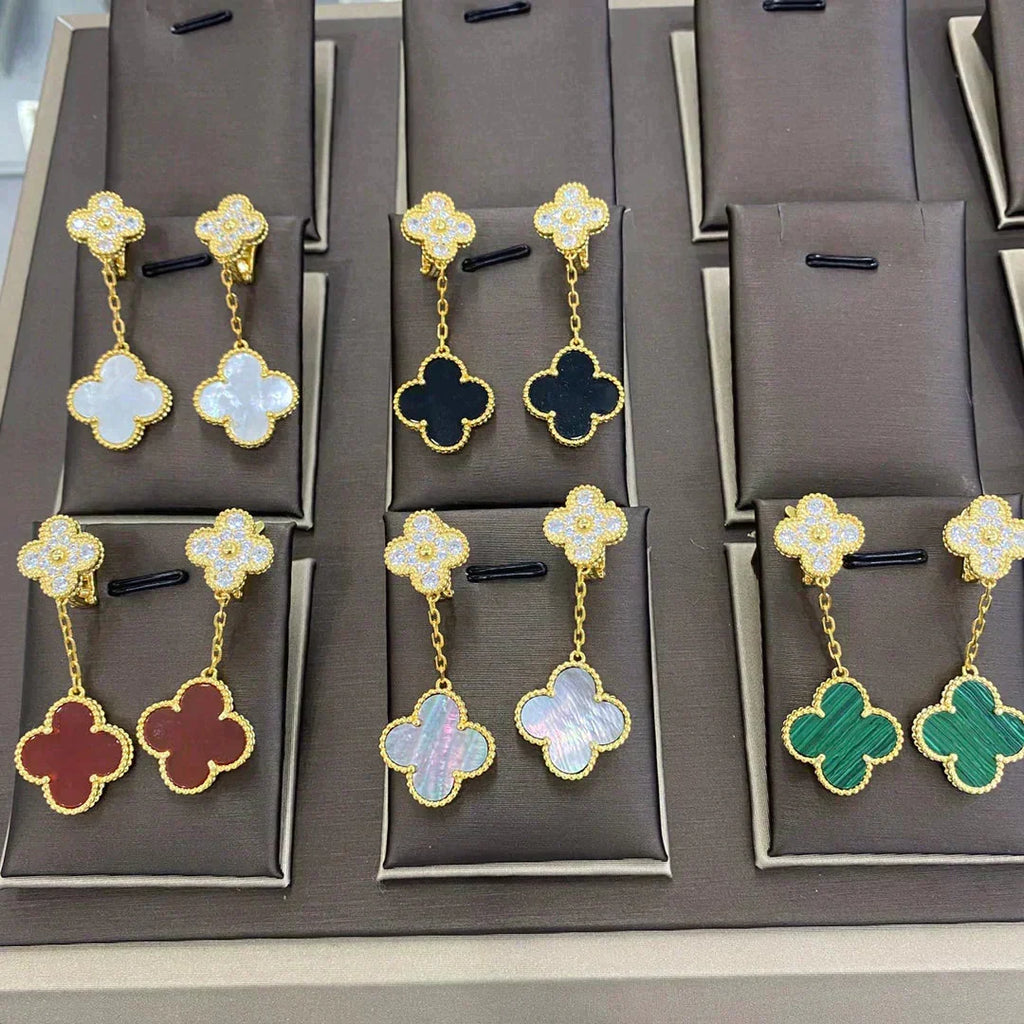 [LUXE JEWELRY]CLOVER  2 MOTIFS  DIAMOND  EARRINGS (MULTIPLE CHOICESç´