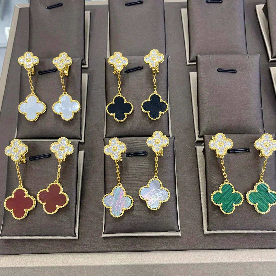 [LUXE JEWELRY]CLOVER  2 MOTIFS  DIAMOND  EARRINGS (MULTIPLE CHOICESç´