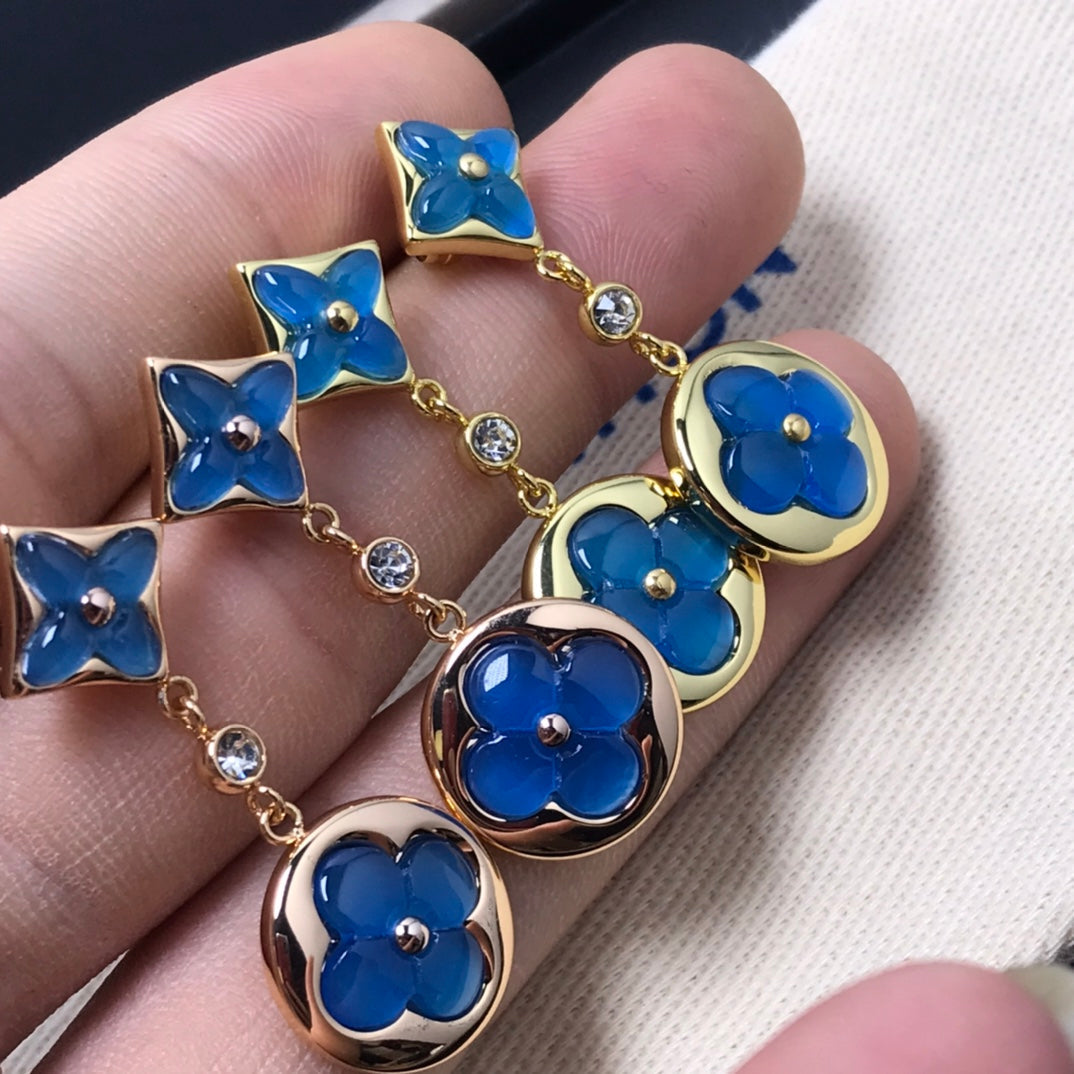 [LUXE JEWELRY]STAR AND SUN AGATE DIAMOND EARRINGS