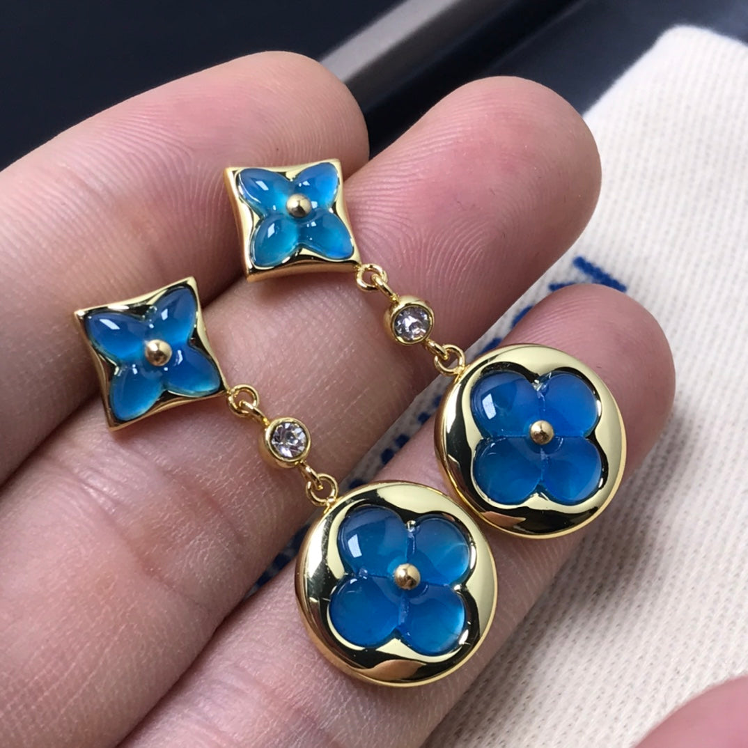 [LUXE JEWELRY]STAR AND SUN AGATE DIAMOND EARRINGS