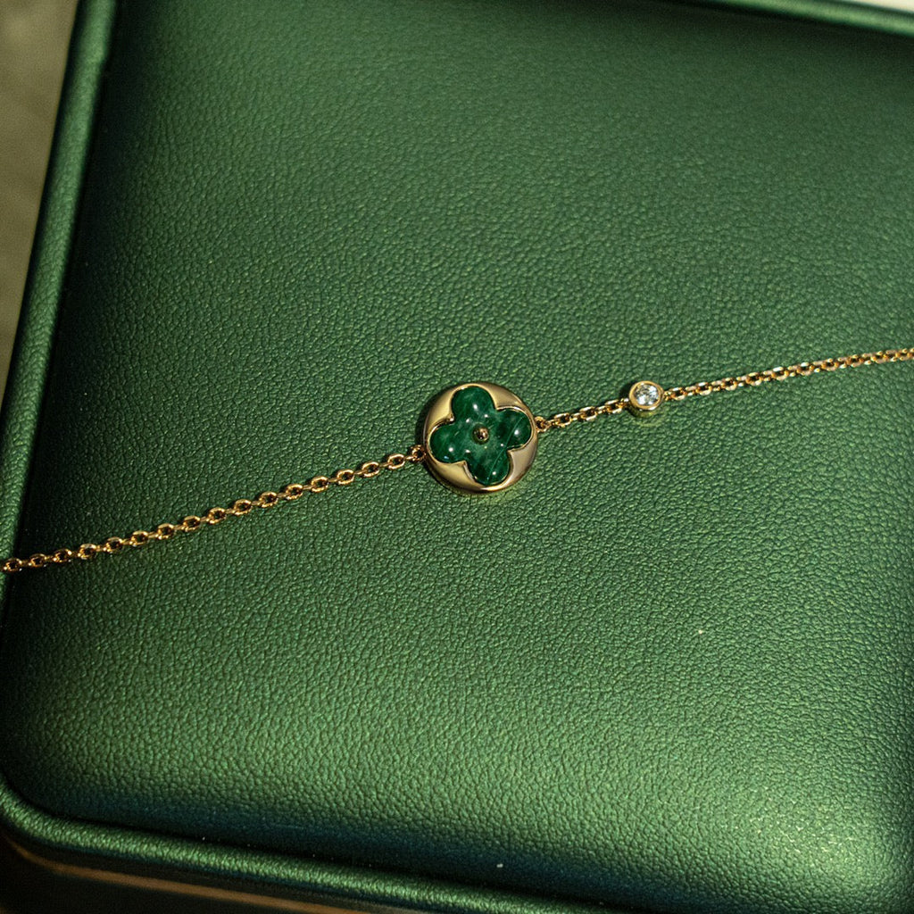 [LUXE JEWELRY]SUN MALACHITE 1 DIAMOND PINK GOLD BRACELET