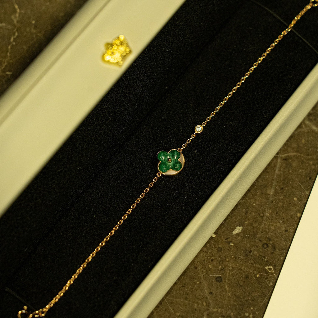 [LUXE JEWELRY]SUN MALACHITE 1 DIAMOND PINK GOLD BRACELET