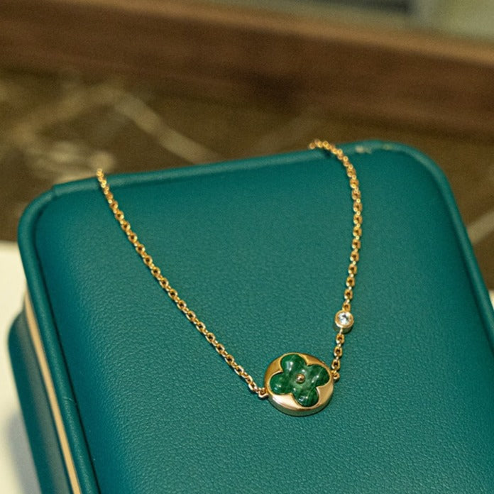 [LUXE JEWELRY]SUN MALACHITE 1 DIAMOND PINK GOLD BRACELET
