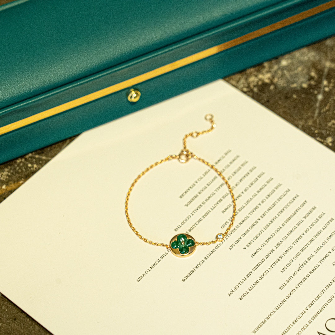 [LUXE JEWELRY]SUN MALACHITE 1 DIAMOND PINK GOLD BRACELET