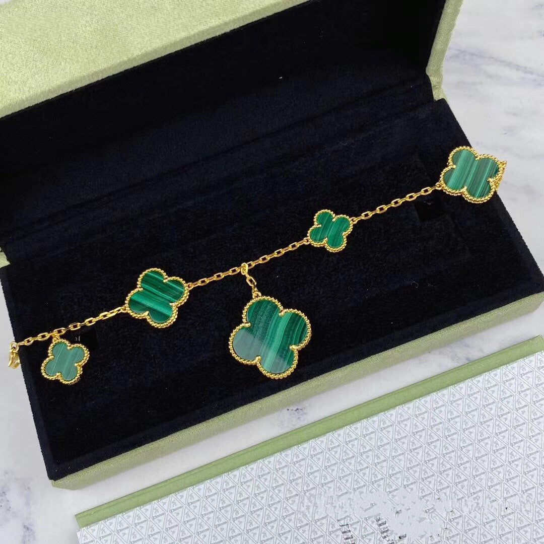 [LUXE JEWELRY]MAGIC CLOVER MALACHITE GOLD BRACELET 5 MOTIFS