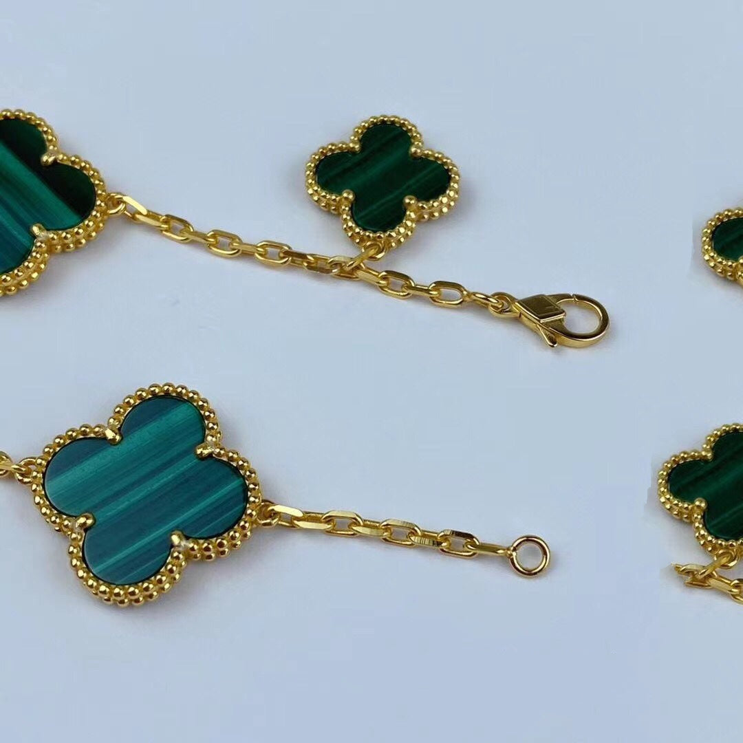 [LUXE JEWELRY]MAGIC CLOVER MALACHITE GOLD BRACELET 5 MOTIFS
