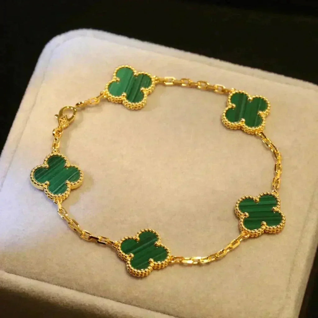 [LUXE JEWELRY] CLOVER 5 MOTIF MALACHITE BRACELET COLLECTION