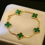 [LUXE JEWELRY] CLOVER 5 MOTIF MALACHITE BRACELET COLLECTION