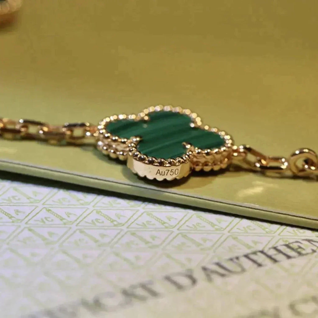 [LUXE JEWELRY] CLOVER 5 MOTIF MALACHITE BRACELET COLLECTION