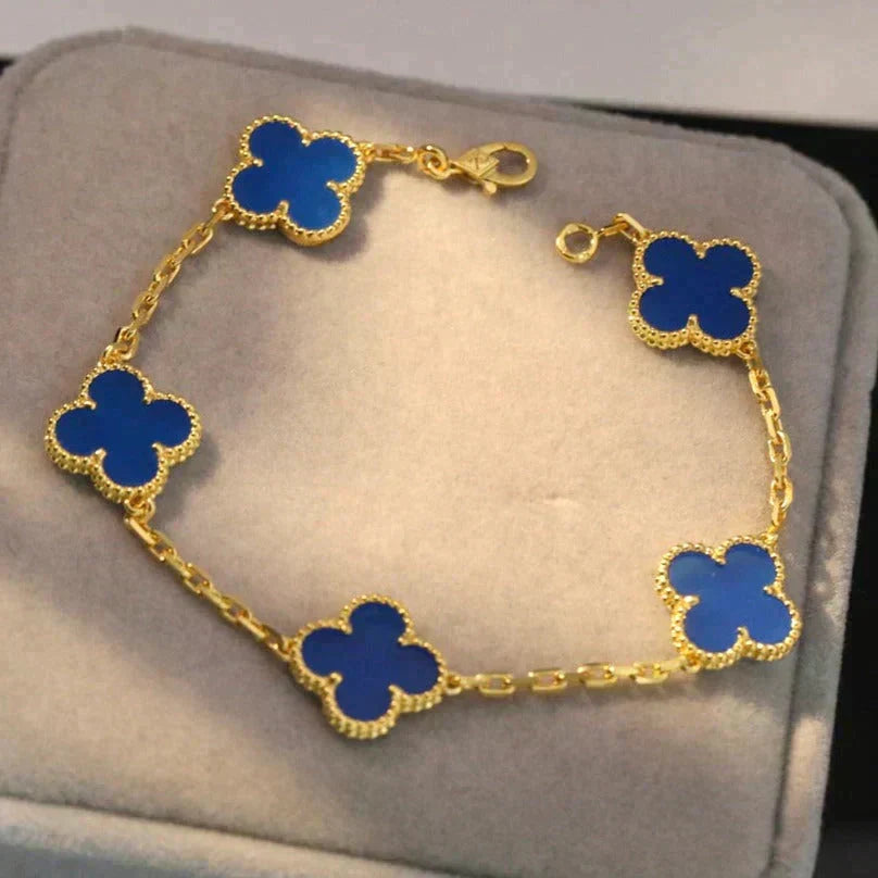 [LUXE JEWELRY] CLOVER 5 MOTIF BLUE AGATE BRACELET COLLECTION