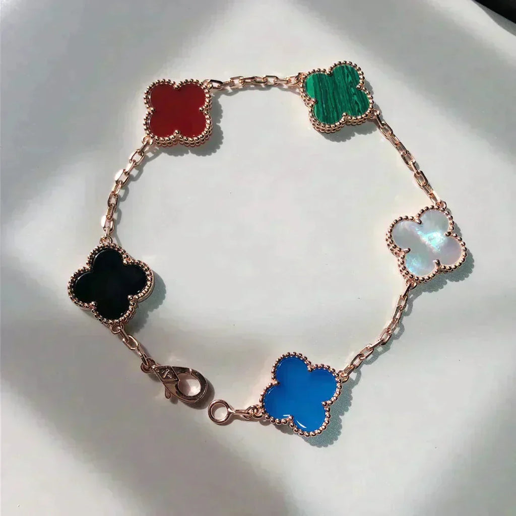 [LUXE JEWELRY]CLOVER 5 MOTIFS MULTICOLOR BRACELET