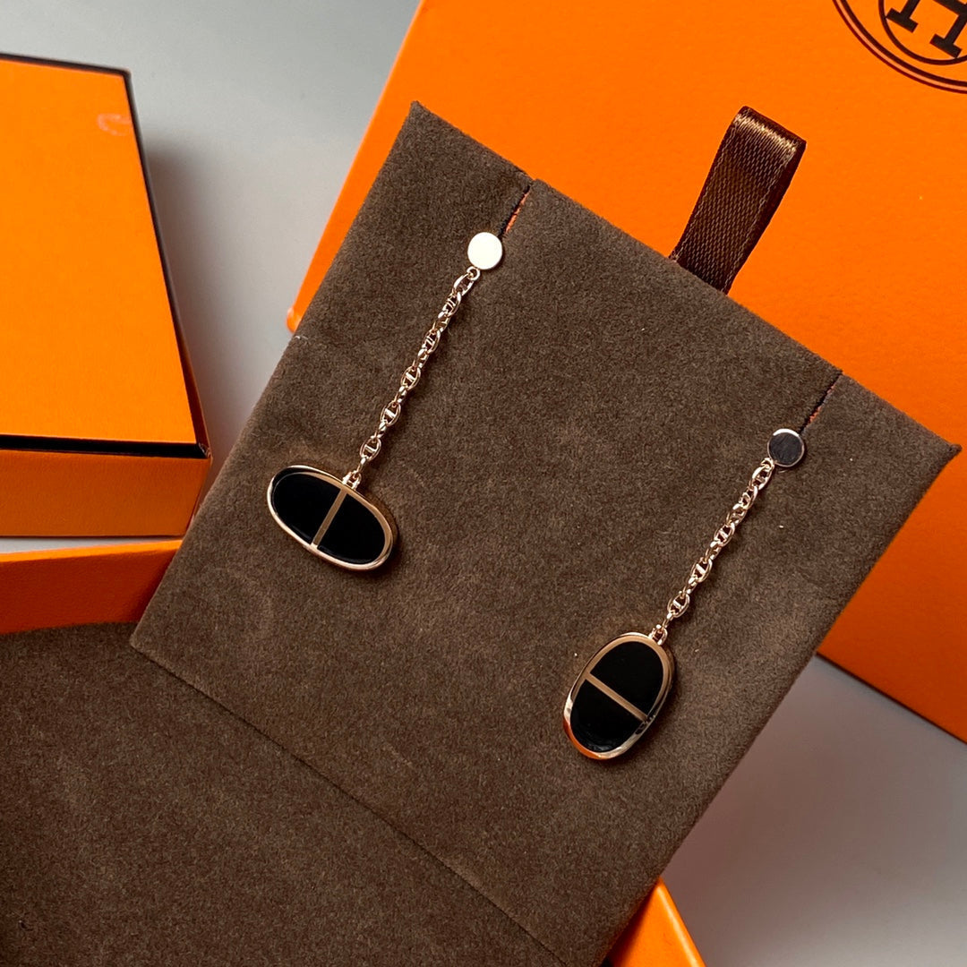 [LUXE JEWELRY]CHAINE VERSO BLACK CERAMIC EARRINGS