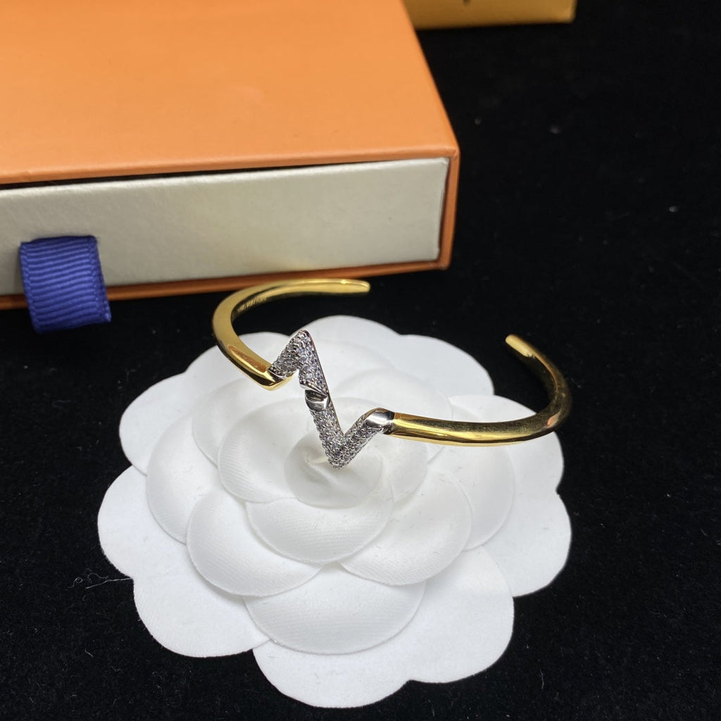 [LUXE JEWELRY]VOLTE UPSITE DOWN DIAMOND GOLD OPEN BRACELET