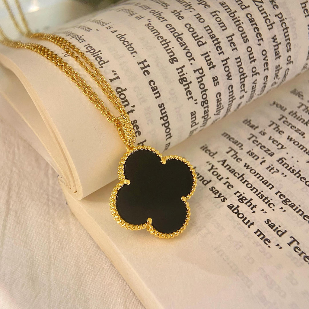 [LUXE JEWELRY]CLOVER 25MM NECKLACE GOLD ONYX