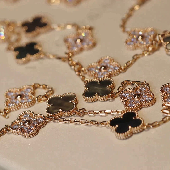 [LUXE JEWELRY]CLOVER 20 MOTIFS DARK MOP DIAMOND  NECKLACE