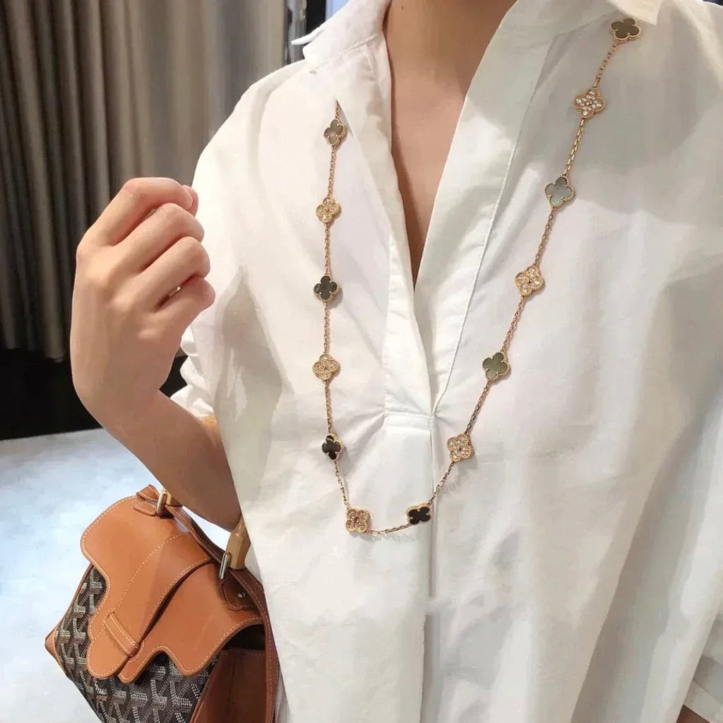 [LUXE JEWELRY]CLOVER 20 MOTIFS DARK MOP DIAMOND  NECKLACE