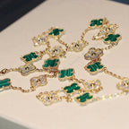 [LUXE JEWELRY]CLOVER 20 MOTIFS MALACHITE DIAMOND NECKLACE