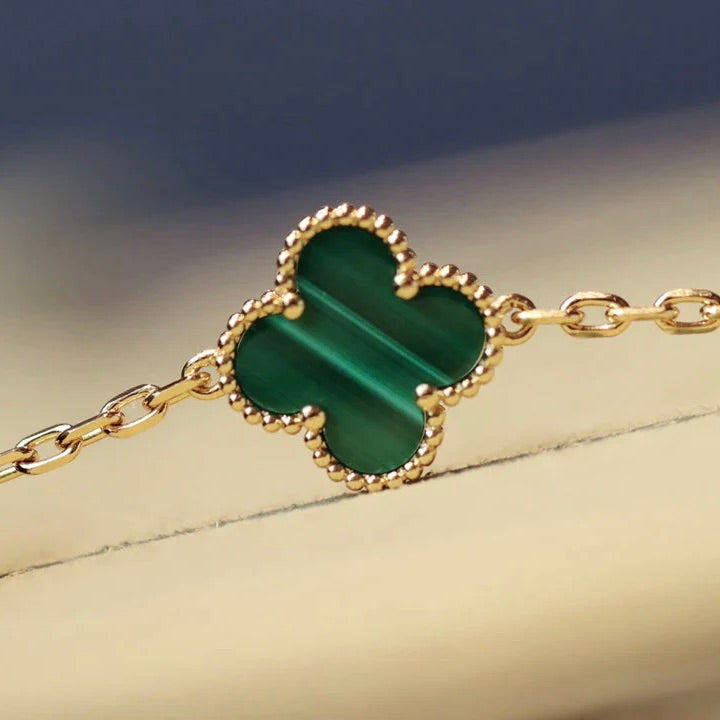[LUXE JEWELRY]CLOVER 20 MOTIFS MALACHITE DIAMOND NECKLACE