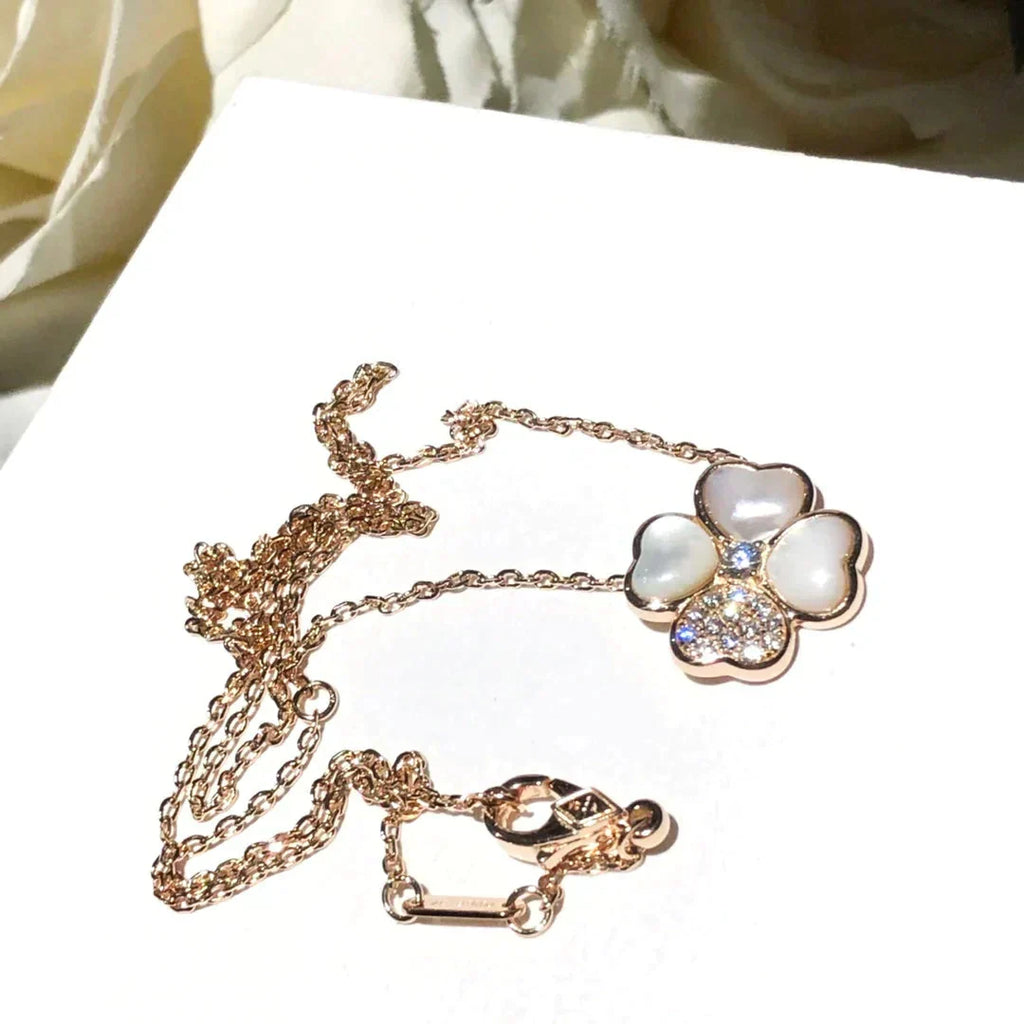 [LUXE JEWELRY]CLOVER MOP DIAMOND ROSE GOLD NECKLACE