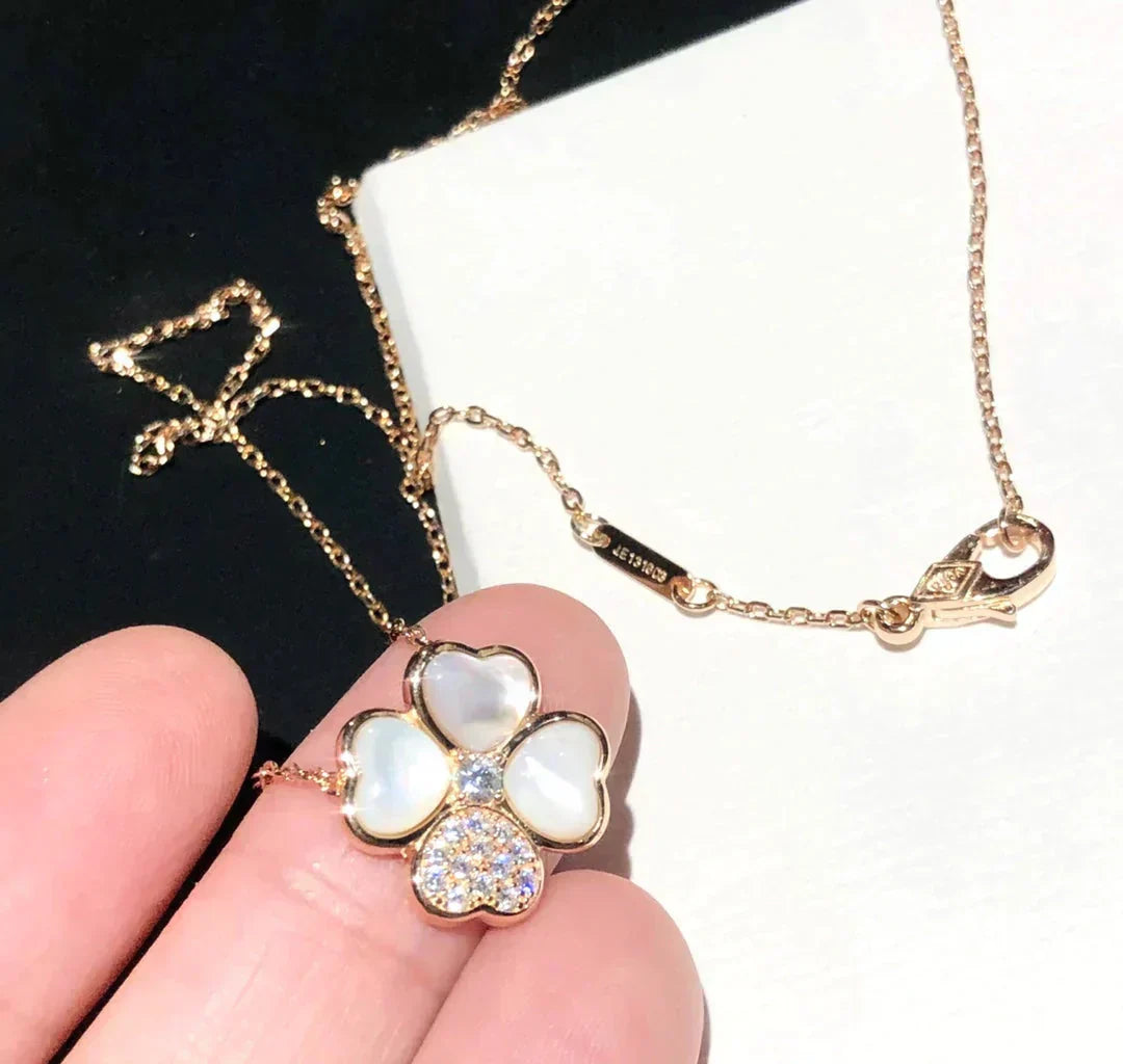 [LUXE JEWELRY]CLOVER MOP DIAMOND ROSE GOLD NECKLACE