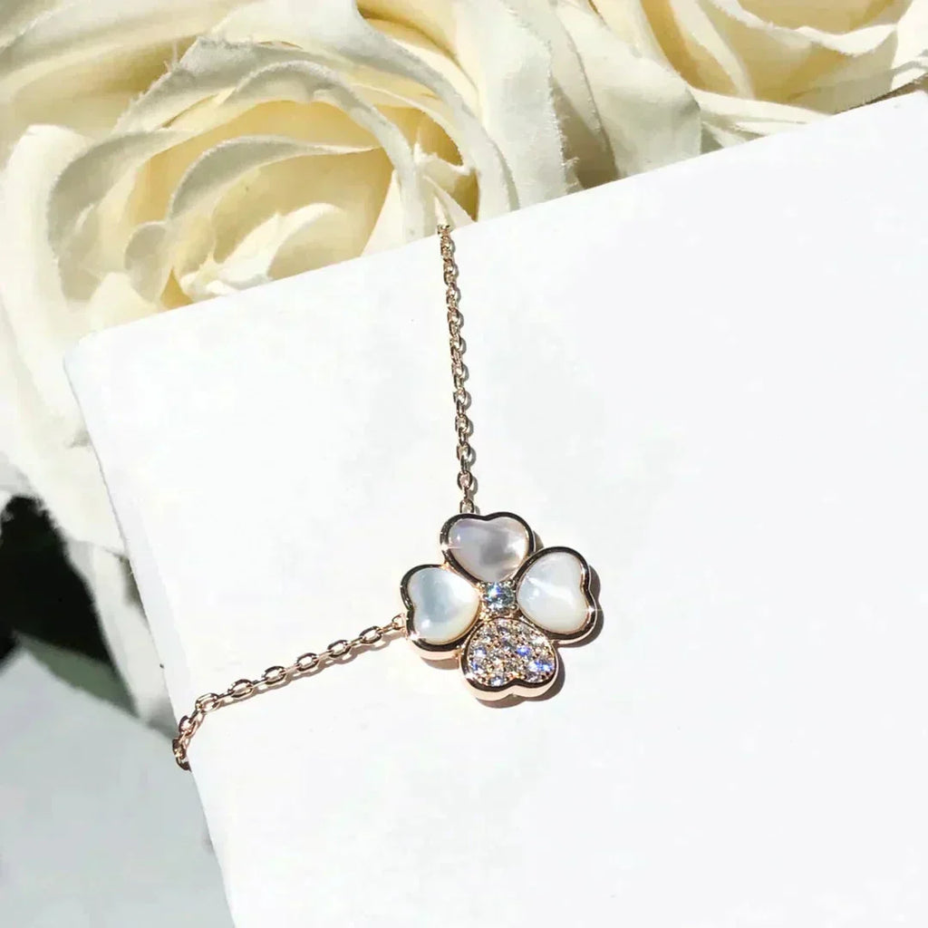 [LUXE JEWELRY]CLOVER MOP DIAMOND ROSE GOLD NECKLACE