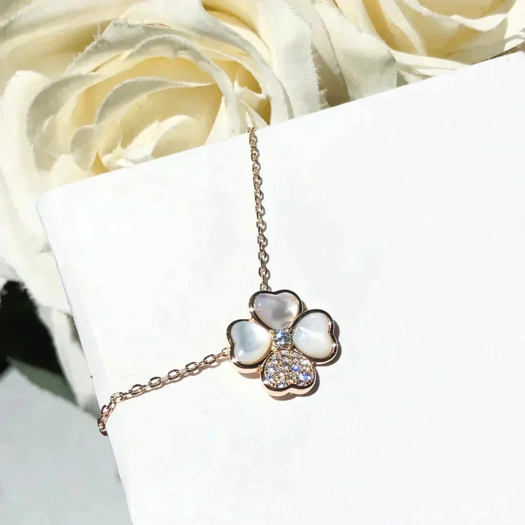 [LUXE JEWELRY]CLOVER MOP DIAMOND ROSE GOLD NECKLACE