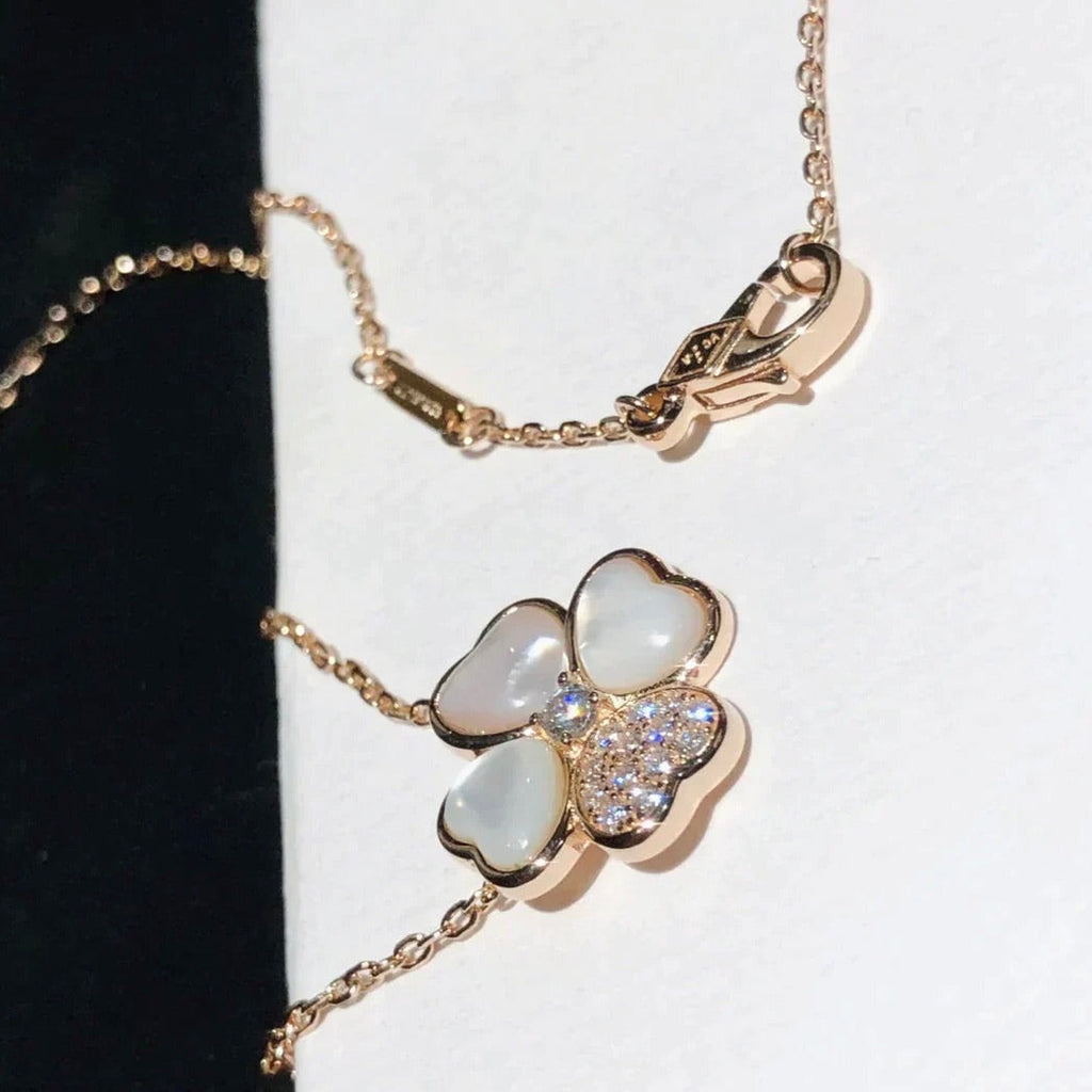 [LUXE JEWELRY]CLOVER MOP DIAMOND ROSE GOLD NECKLACE