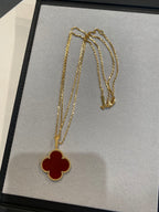 [LUXE JEWELRY]CLOVER 25MM NECKLACE GOLD CARNELIAN