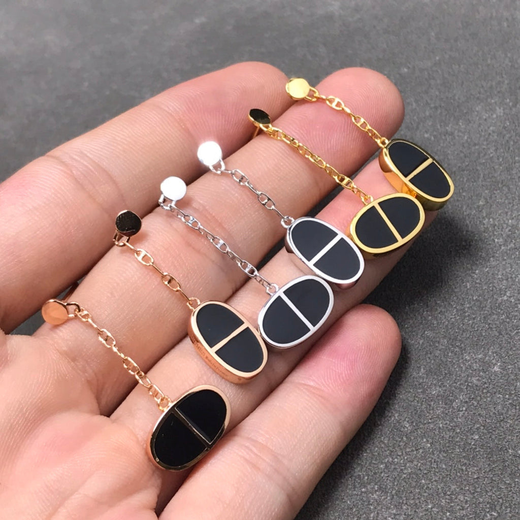 [LUXE JEWELRY]CHAINE VERSO BLACK CERAMIC SILVER EARRINGS