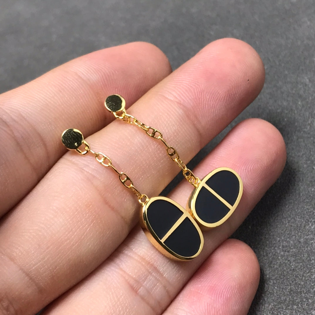 [LUXE JEWELRY]CHAINE VERSO BLACK CERAMIC SILVER EARRINGS