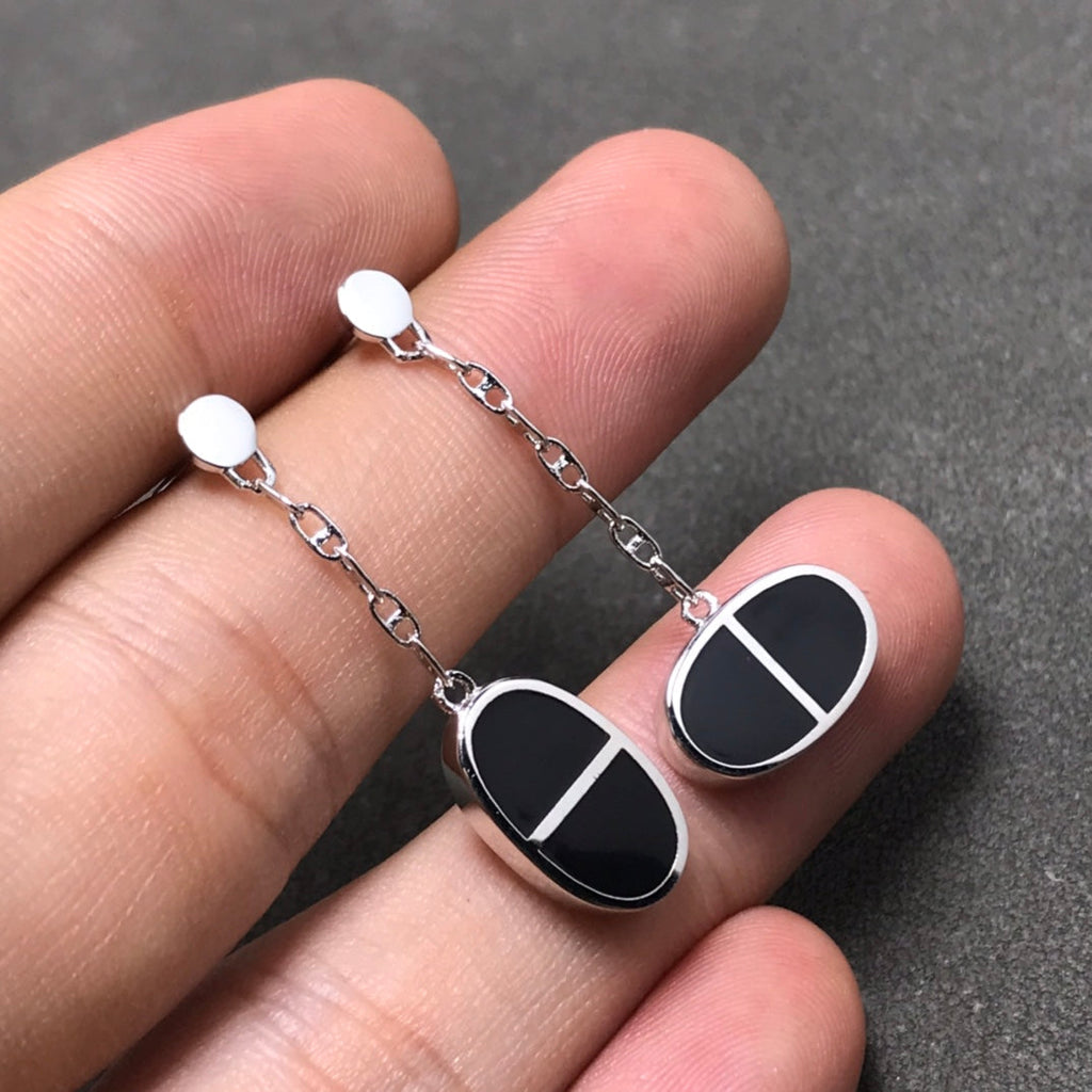 [LUXE JEWELRY]CHAINE VERSO BLACK CERAMIC SILVER EARRINGS