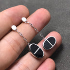 [LUXE JEWELRY]CHAINE VERSO BLACK CERAMIC SILVER EARRINGS