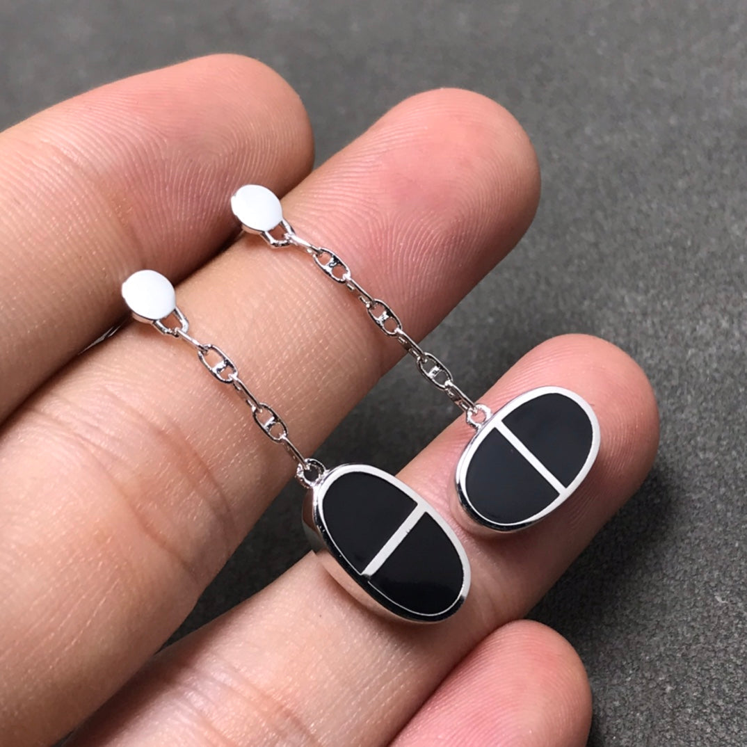 [LUXE JEWELRY]CHAINE VERSO BLACK CERAMIC SILVER EARRINGS