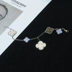 [LUXE JEWELRY]CLOVER BRACELET 5 MOTIFS MOP CHALCEDONY SILVER