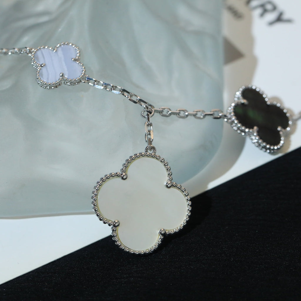 [LUXE JEWELRY]CLOVER BRACELET 5 MOTIFS MOP CHALCEDONY SILVER