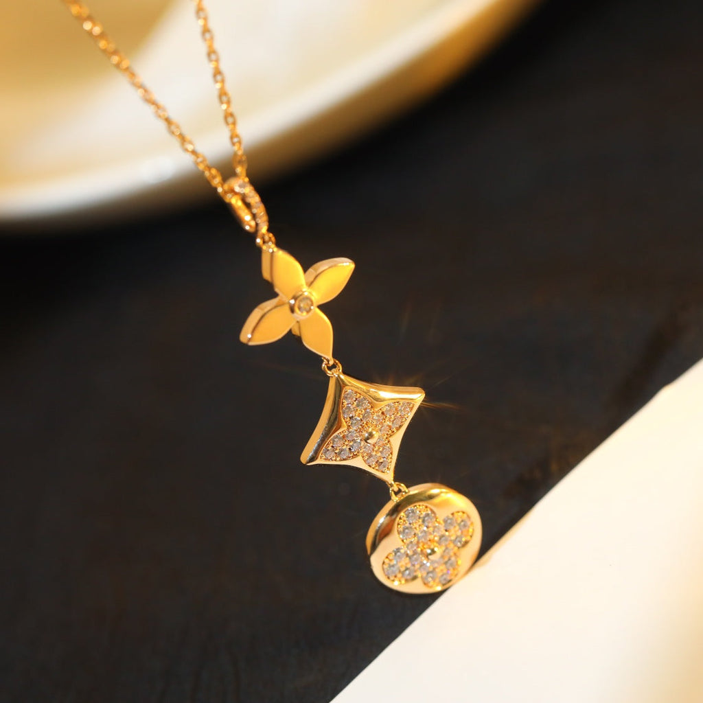 [LUXE JEWELRY]STAR AND SUN DIAMOND PINK GOLD NECKLACE