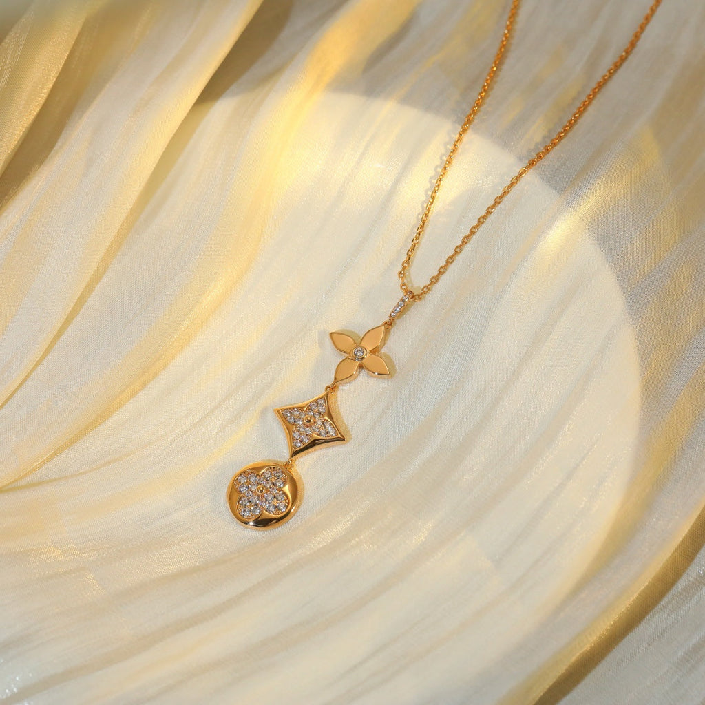 [LUXE JEWELRY]STAR AND SUN DIAMOND PINK GOLD NECKLACE