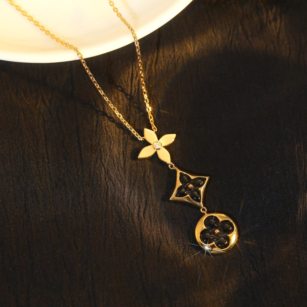 [LUXE JEWELRY]STAR AND SUN ONYX PINK GOLD NECKLACE