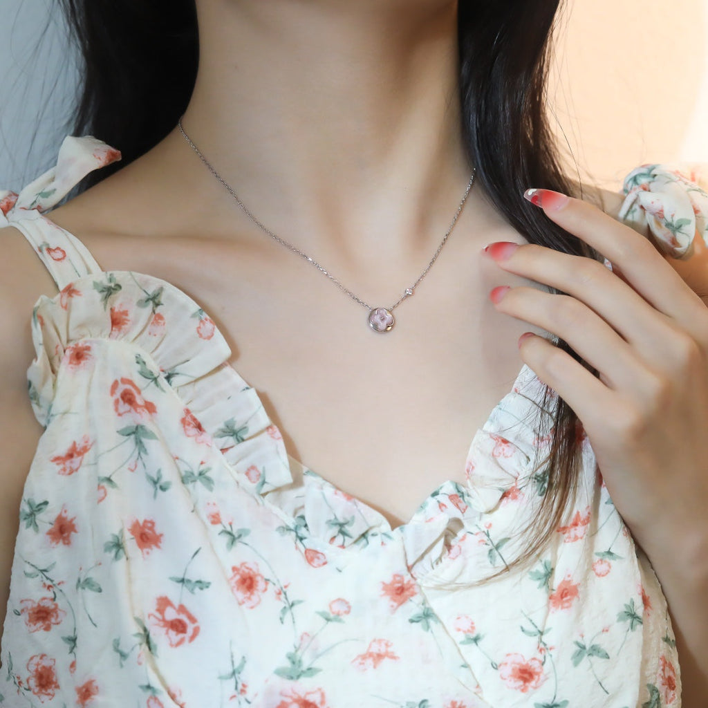[LUXE JEWELRY]SUN PEDANT PINK GOLD 1 DIAMOND NECKLACE