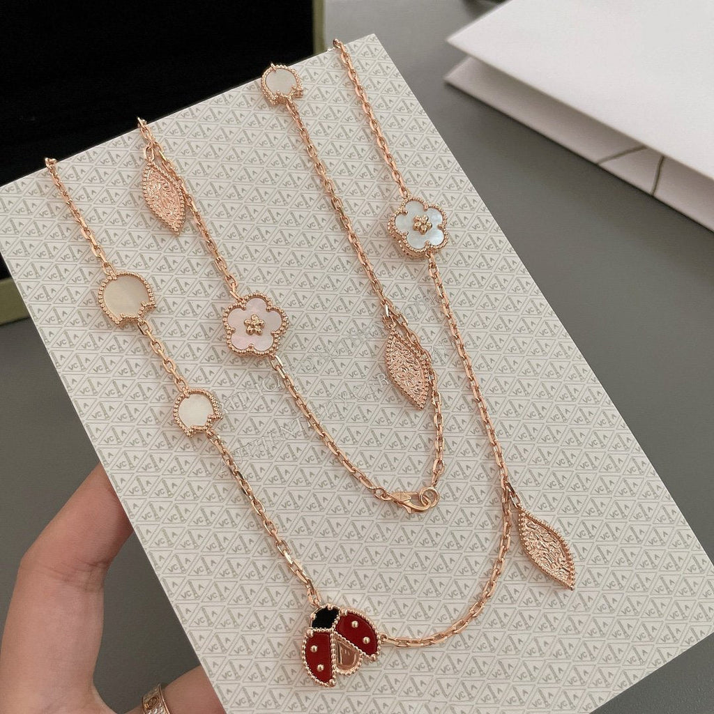 [LUXE JEWELRY]LUCKY SPRING 15 MOTIFS ROSE GOLD NECKLACE
