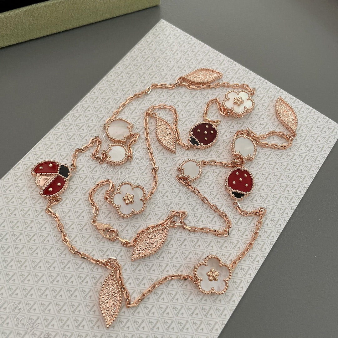 [LUXE JEWELRY]LUCKY SPRING 15 MOTIFS ROSE GOLD NECKLACE