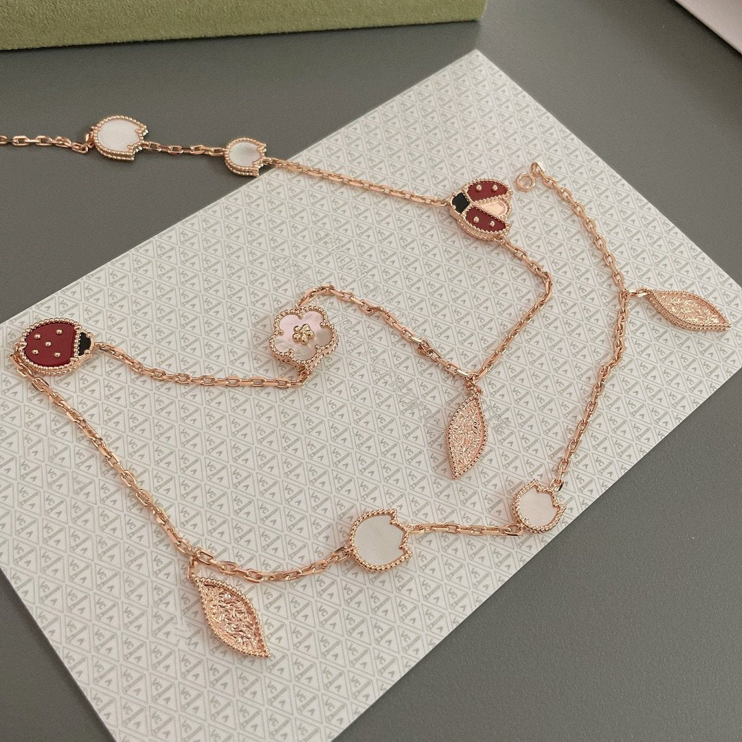 [LUXE JEWELRY]LUCKY SPRING 15 MOTIFS ROSE GOLD NECKLACE