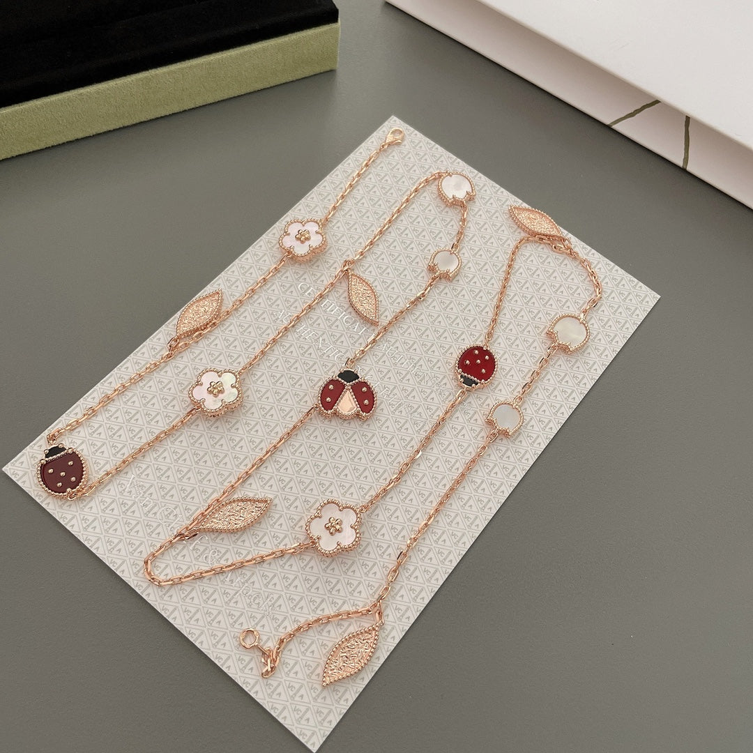 [LUXE JEWELRY]LUCKY SPRING 15 MOTIFS ROSE GOLD NECKLACE