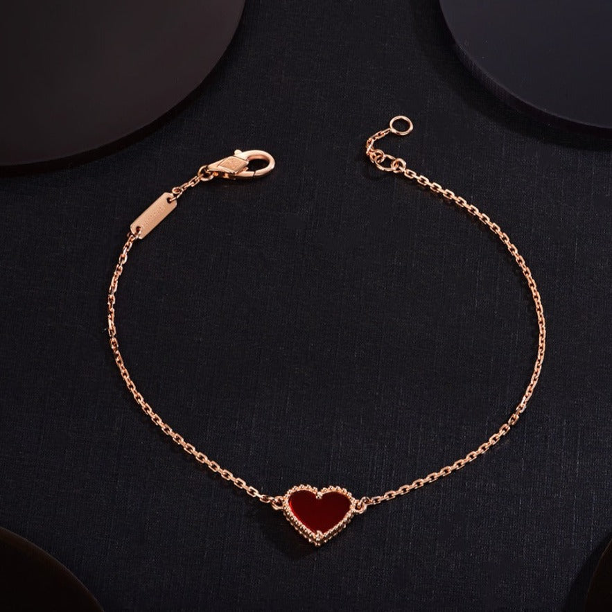 [LUXE JEWELRY]HEART CARNELIAN PINK GOLD BRACELET