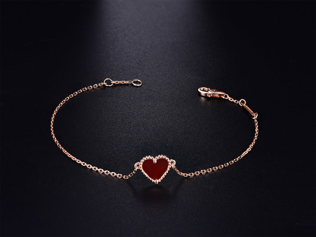 [LUXE JEWELRY]HEART CARNELIAN PINK GOLD BRACELET