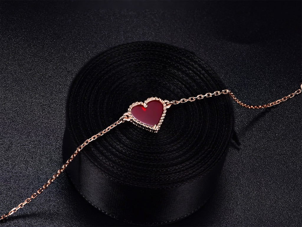 [LUXE JEWELRY]HEART CARNELIAN PINK GOLD BRACELET