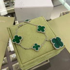 [LUXE JEWELRY]CLOVER 5 MOTIFS SIVLER MALACHITE BRACELET